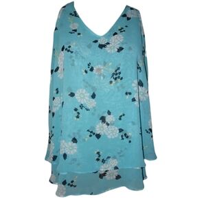 Lane Bryant Double Chiffon Blue Floral Tank Top Blouse Size 24